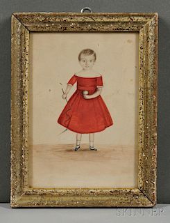 American School, 19th Century      Portrait of a Boy in a Red Dress Holding a Riding Crop and a Ball
