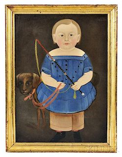 Sturtevant Hamblen (Maine, Massachusetts, fl. 1837-1856)      Portrait of a Boy in a Blue Dress with His Dog