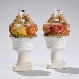 Pair of Chalkware Fruit in Compotes