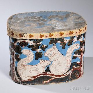 Wallpaper Hat Box with Squirrel Pattern Decoration