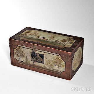 Small Paint-decorated Wood Box with Key
