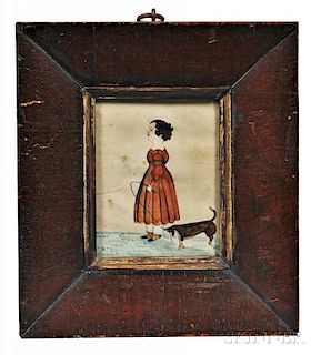 American School, 19th Century      Girl in a Red Dress with a Dog