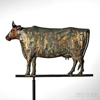 Molded Sheet Copper and Cast Iron Cow Weathervane