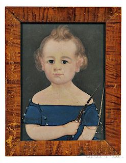 William Matthew Prior (Massachusetts, Maine, 1806-1873)      Portrait of a Child in a Blue Dress Holding a Riding Crop