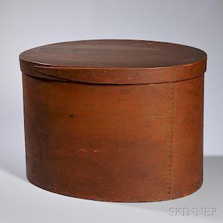 Large Red-painted and Putty-decorated Covered Oval Box