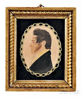 Rufus Porter (Connecticut/Massachusetts, 1792-1884)      Profile Portrait Miniature of a Gentleman