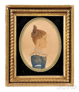Rufus Porter (Connecticut/Massachusetts, 1792-1884)      Profile Portrait Miniature of a Woman