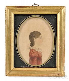 Rufus Porter (Connecticut/Massachusetts, 1792-1884)      Profile Portrait Miniature of a Young Girl "Harriet Mansu--"