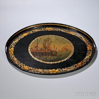 Large Painted Oval Tin Tray