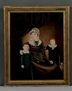American School, Early 19th Century      Portrait of a Mother and Her Two Sons