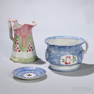 Spatterware Chamber Pot, Pitcher, and Plate