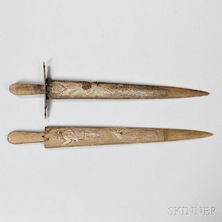 Two Carved and Engraved Swordfish Daggers