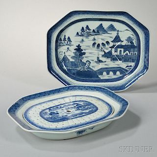 Two Canton Export Porcelain Serving Platters