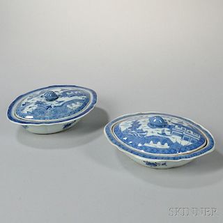 Pair of Canton Export Porcelain Covered Serving Dishes