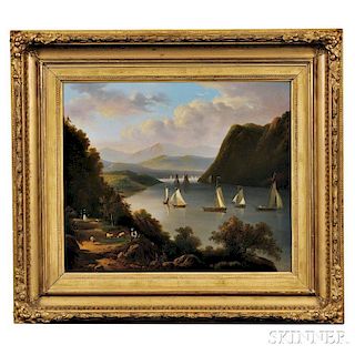 Attributed to Victor De Grailly (New York/France, 1804-1889)      Sailboats on the Hudson River