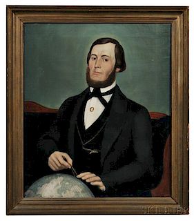 American School, 19th Century      Portrait of a Man with His Compass and Globe