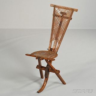 Folk Carved Cane-back Folding Chair with Anti-Silverite Inscription