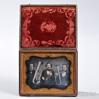 American School, 19th Century       Quarter-plate Daguerreotype of a Trio of Musicians