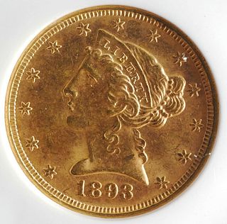1893 US $5 GOLD COIN NGC MS63