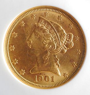 1901 US $5 GOLD COIN NGC MS63