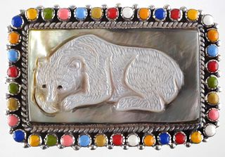 NATIVE AM STYLE MOSAIC STERLING BUCKLE
