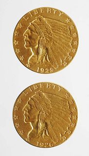 TWO US $2.50 GOLD COINS 1926 1929