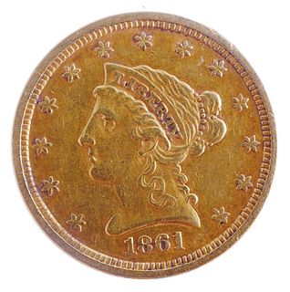 1861 US $2.50 DOLLAR GOLD COIN