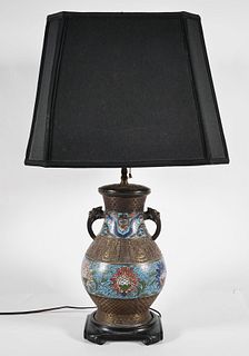 ANTIQUE CHINESE CHAMPLEVE VASE LAMP