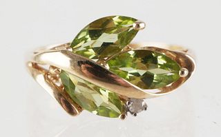 14K Diamond and Green Gemstone Ring