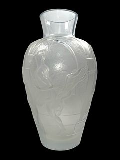 Massive Lalique Paris Crystal Vase Les Eleens