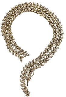 An 18K Leaf Design Diamond Necklace