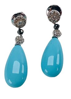 14K Diamond Turquoise Earrings