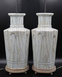 Vintage Pair Of Ceramic "Swirl" Lamps.