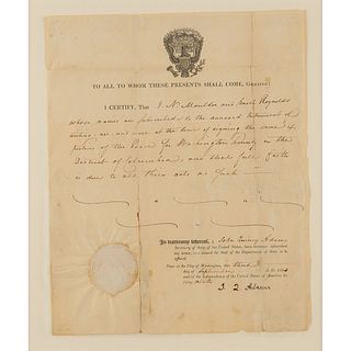 John Quincy Adams Document Signed as Secretary of State