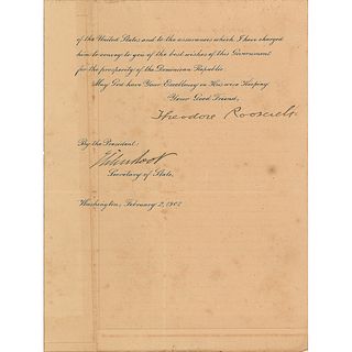 Theodore Roosevelt Letter Signed as President