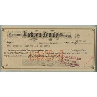 Harry S. Truman Signed Check