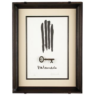 Nelson Mandela Signed Limited Edition &#39;Key &amp; Bars&#39; Lithograph and Replica Key
