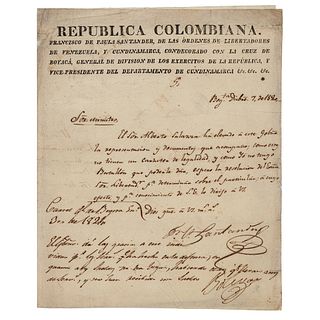 Simon Bolivar and Francisco de Paula Santander Document Signed
