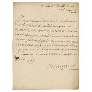 King Louis XIV: Madame de Maintenon Autograph Letter Signed