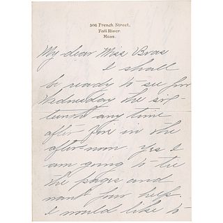 Lizzie Borden Autograph Letter Signed