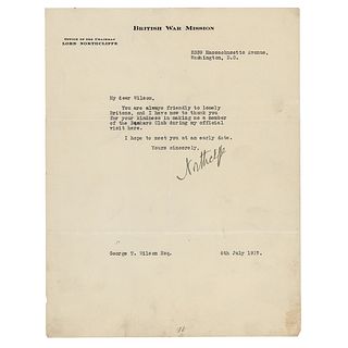 Alfred Harmsworth, 1st Viscount Northcliffe Typed Letter Signed