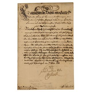 King Christian VI of Denmark Letter Signed