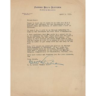Gordon W. &#39;Pawnee Bill&#39; Lillie Typed Letter Signed