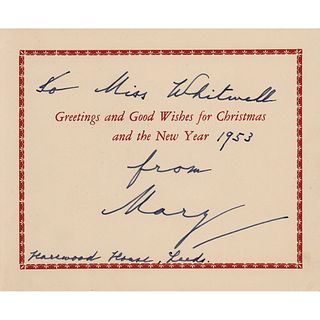 Mary, Princess Royal and Countess of Harewood Signed Christmas Card (1953)