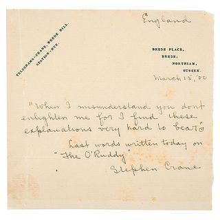 Stephen Crane Autograph Quote Signed