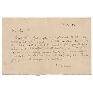 T. E. Lawrence Autograph Letter Signed