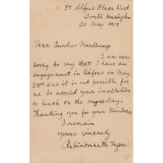 Rabindranath Tagore Autograph Letter Signed