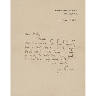 James M. Barrie Autograph Letter Signed