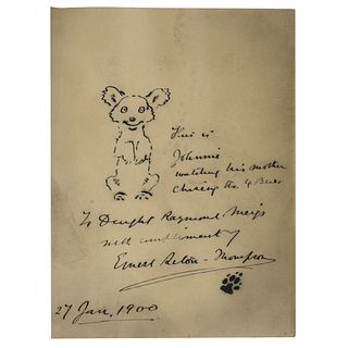 Ernest Thompson Seton Signature with Sketch of a Bear Cub