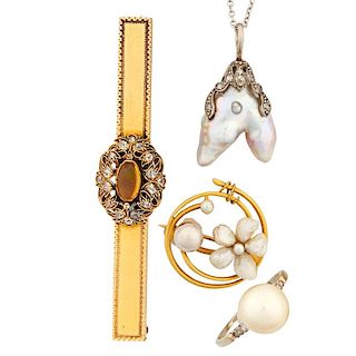 ANTIQUE DIAMOND, OPAL, OR PEARL GOLD JEWELRY